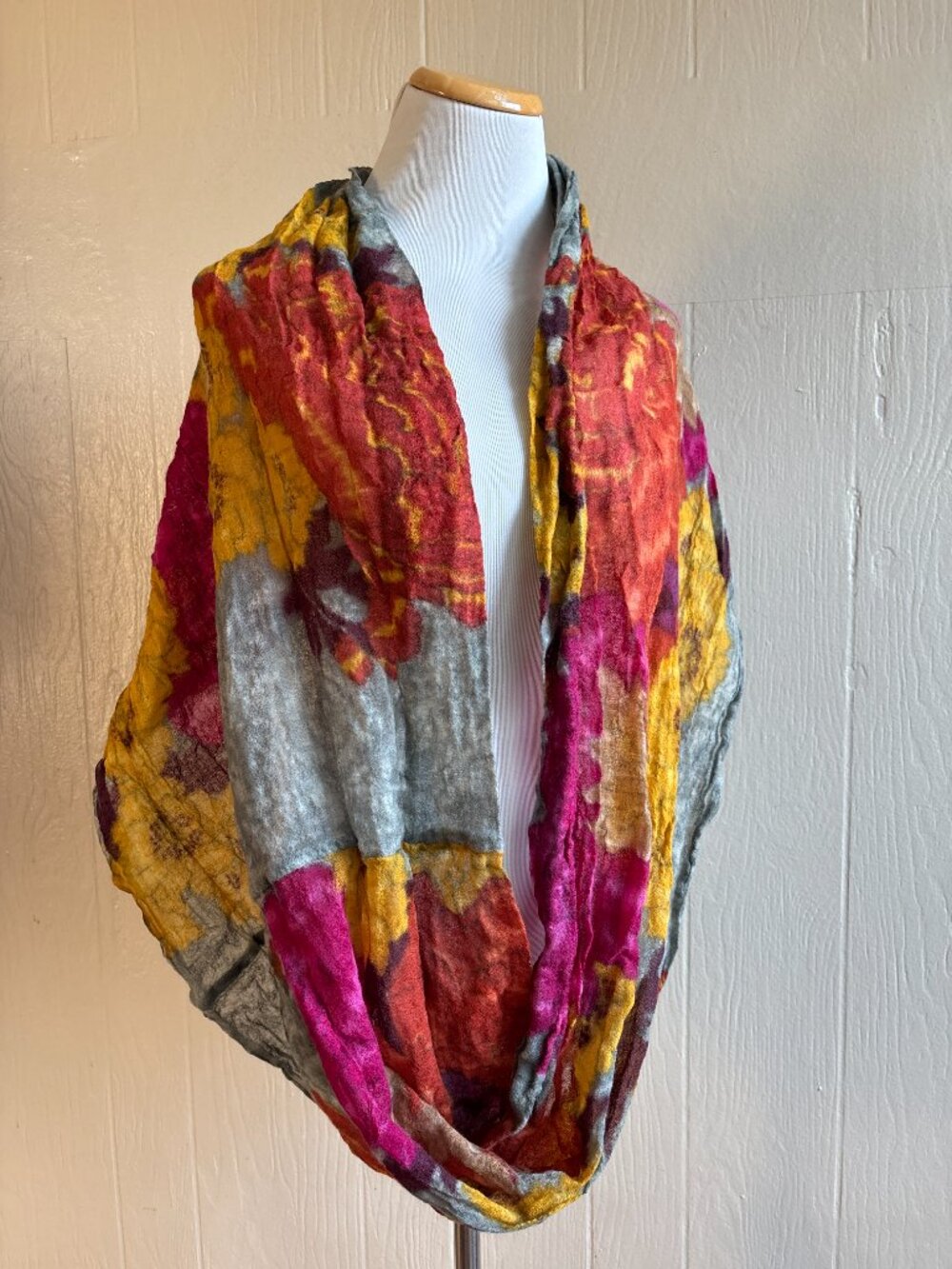 Wool Artsy Abstract Floral Print Lagenlook Lightweight Infinity Scarf
